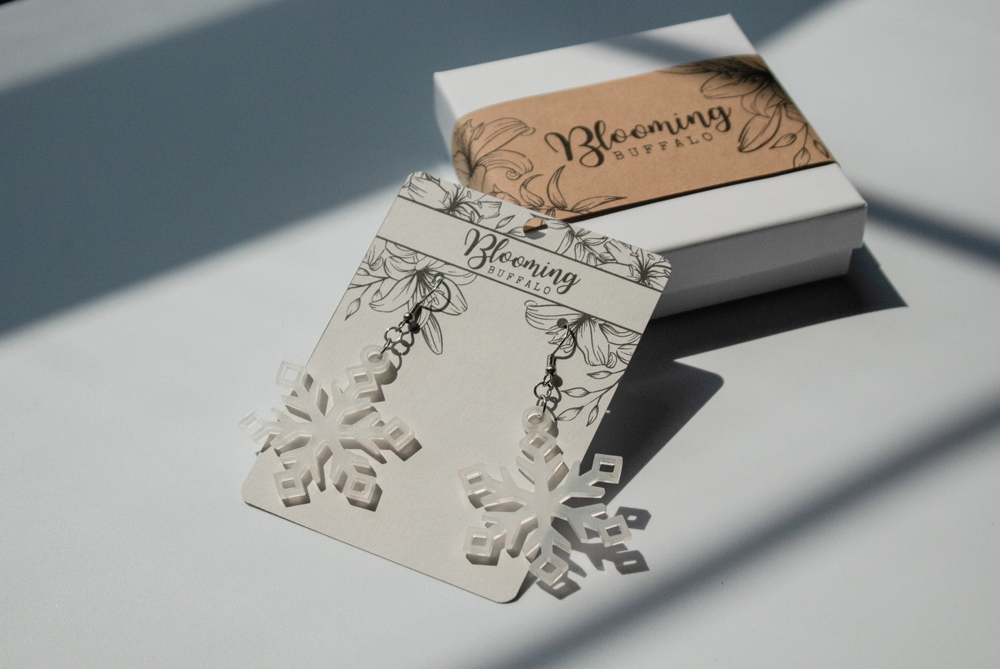 Frosted White Snowflake Dangle Earrings