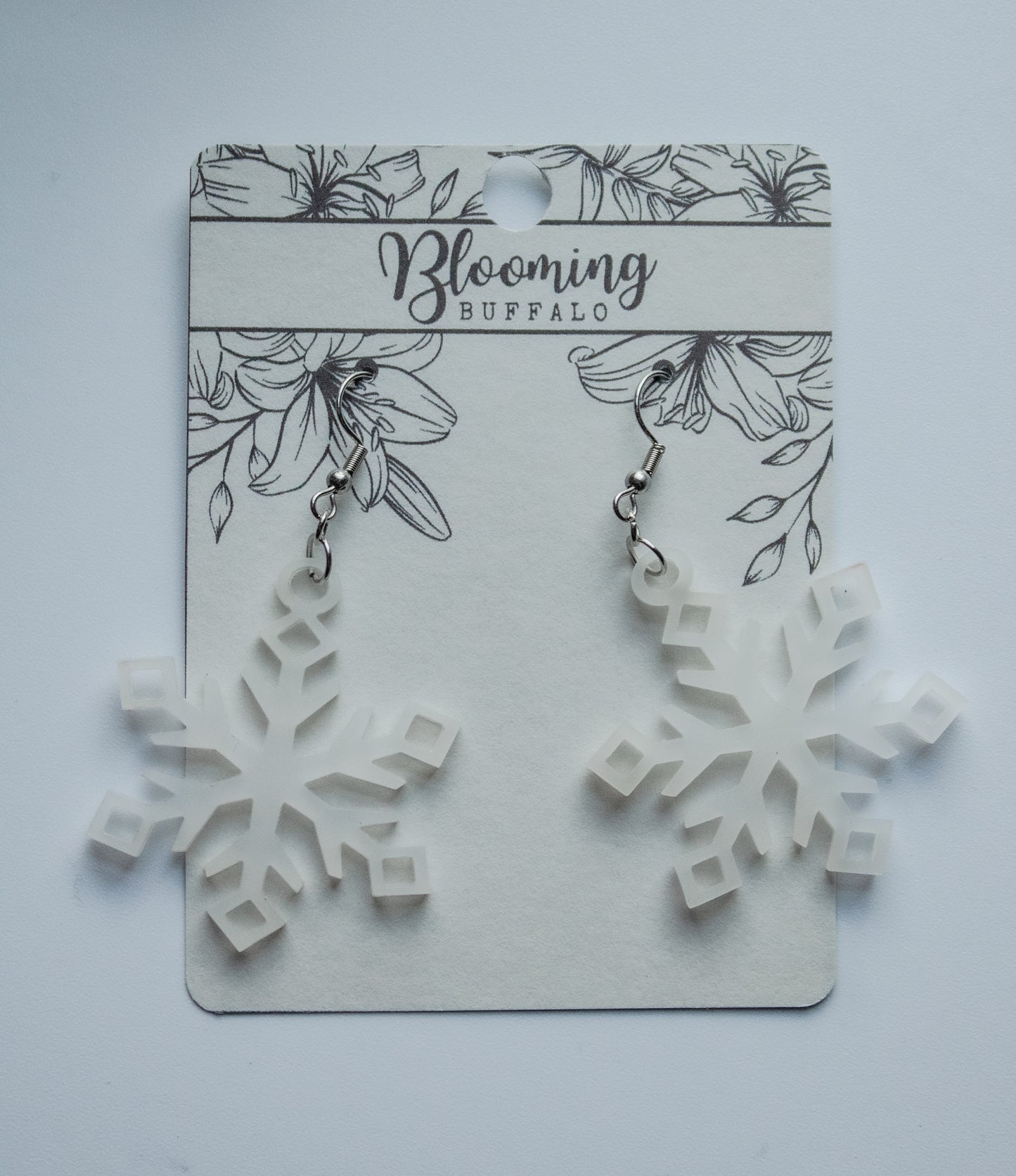 Frosted White Snowflake Dangle Earrings