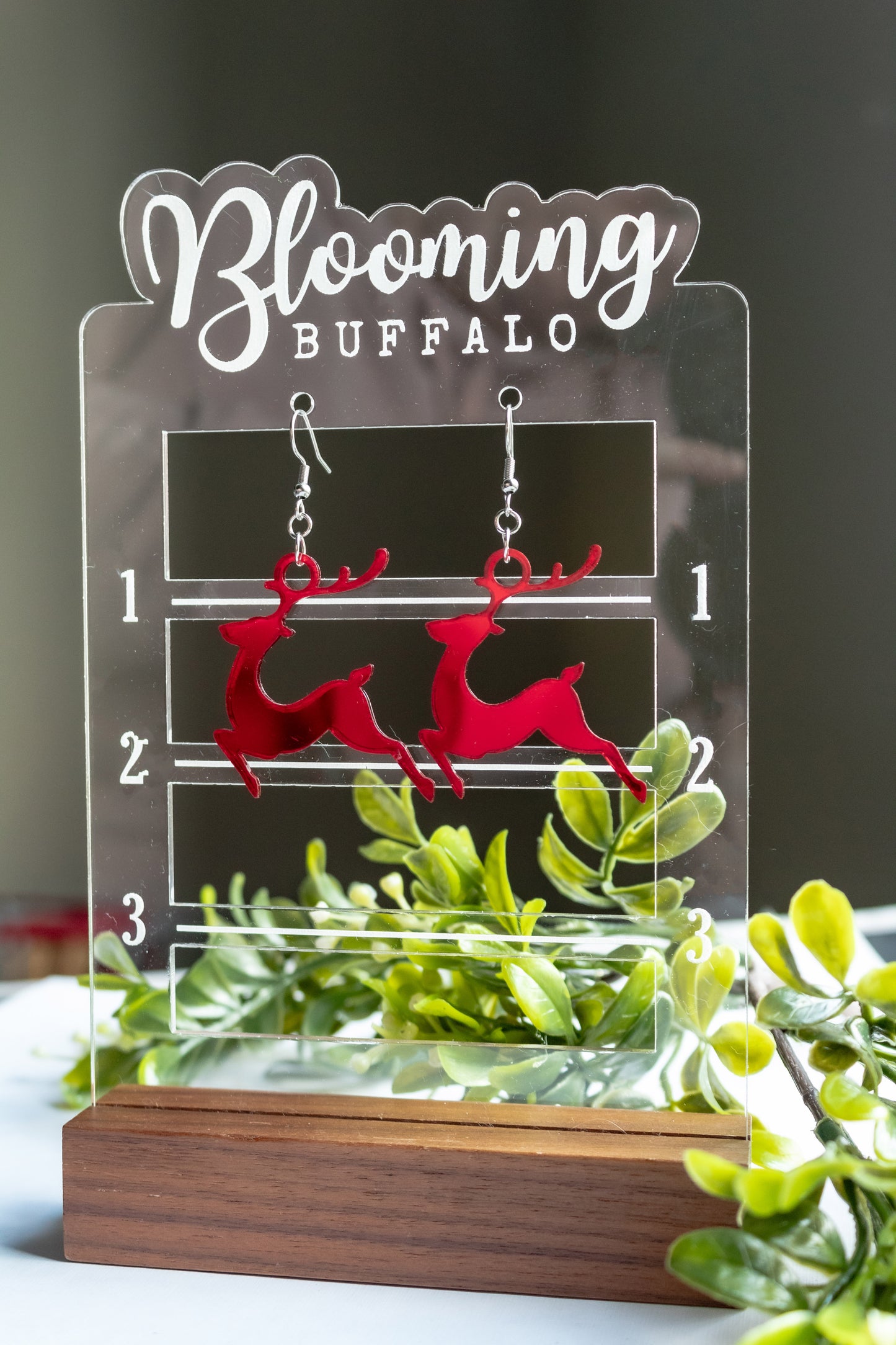 Red Mirror Reindeer Dangle Earrings