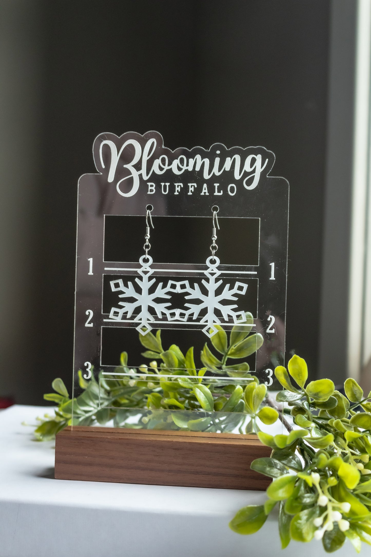 Frosted White Snowflake Dangle Earrings