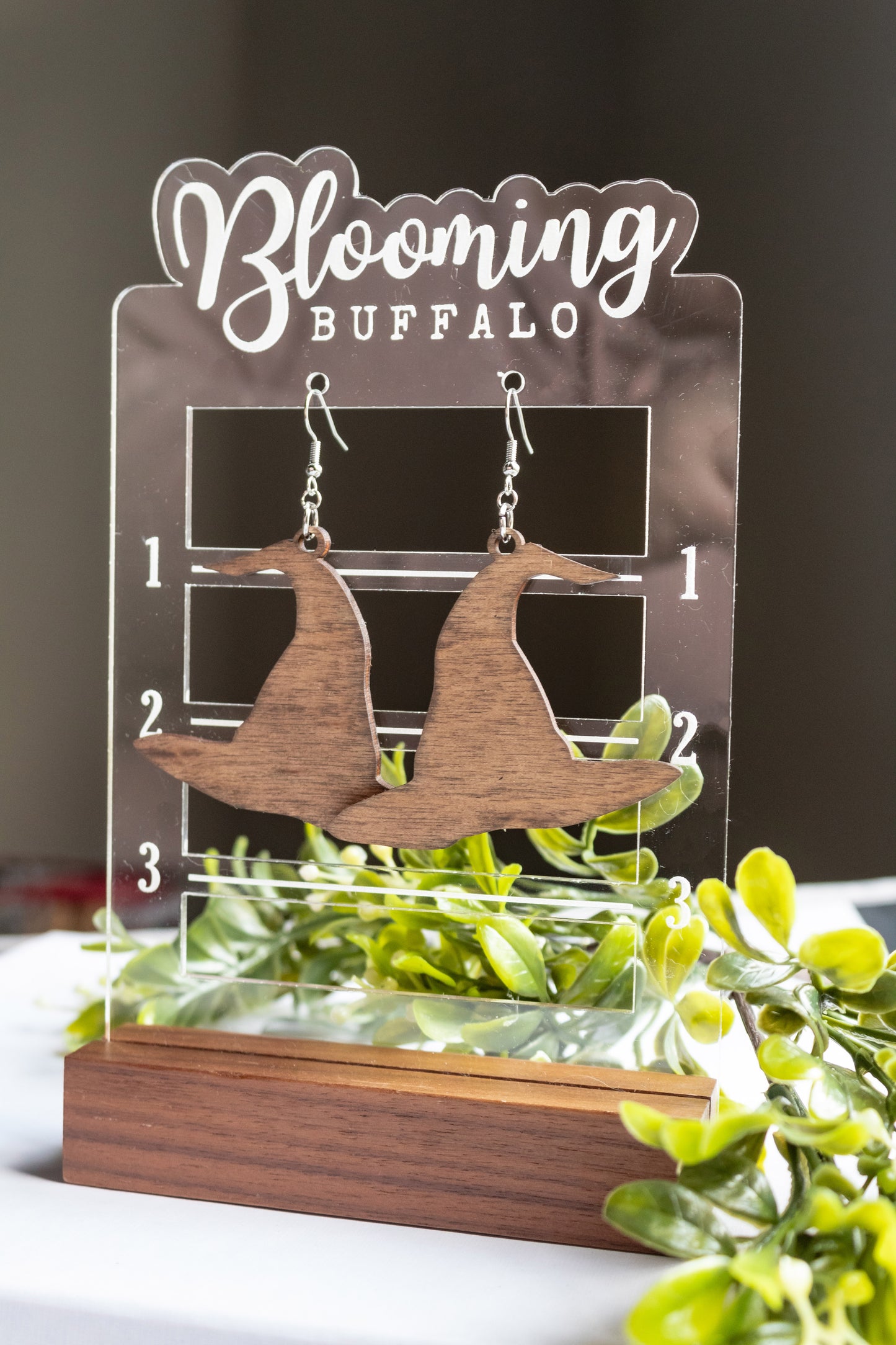 Natural Wood Witch Hat Dangle Earrings