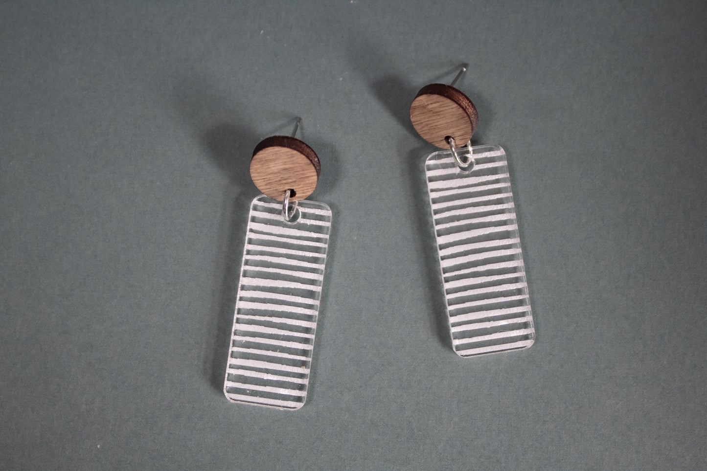 Rustic Striped Rectangle Dangle Earrings