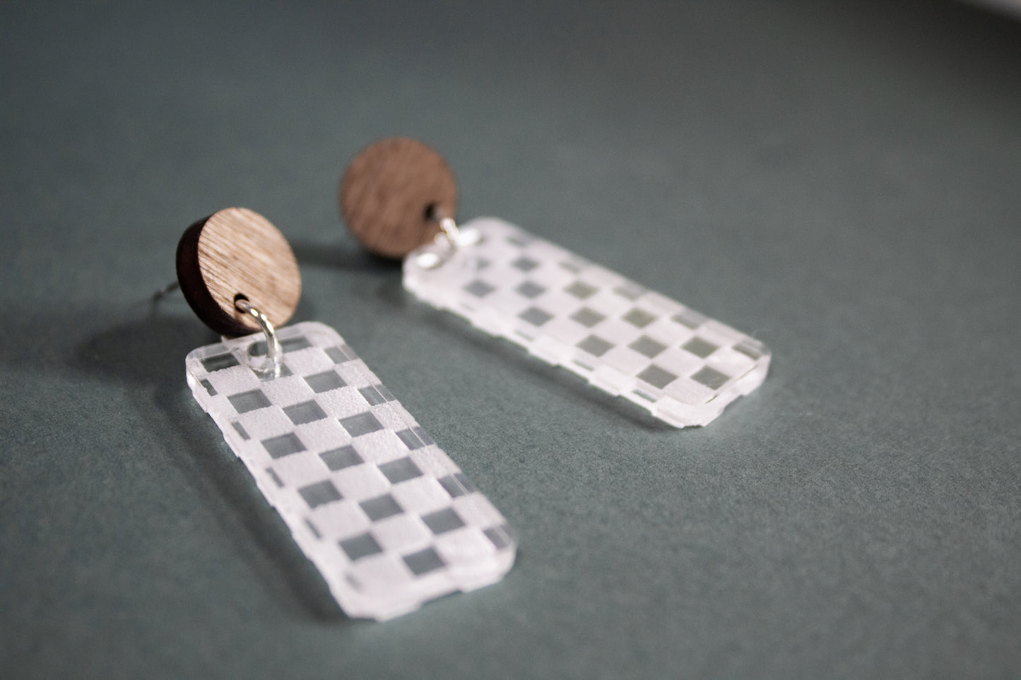 Checkered Rectangle Dangle Earrings