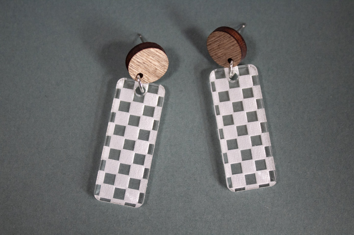 Checkered Rectangle Dangle Earrings