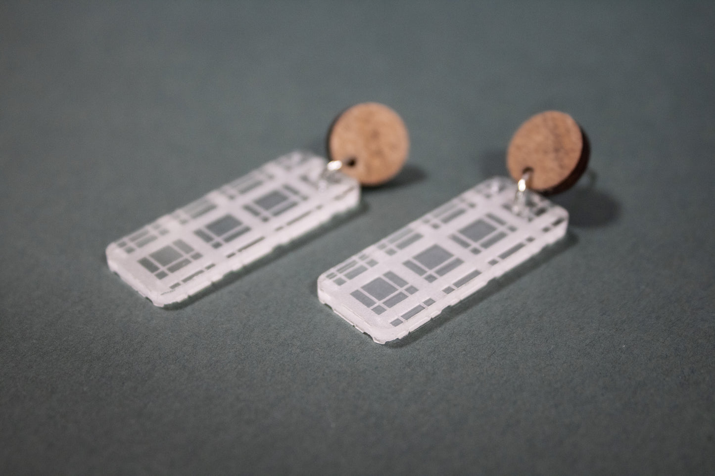 Plaid Rectangle Dangle Earrings