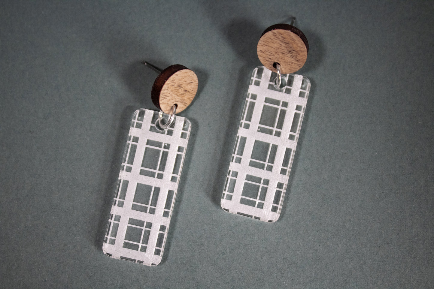 Plaid Rectangle Dangle Earrings