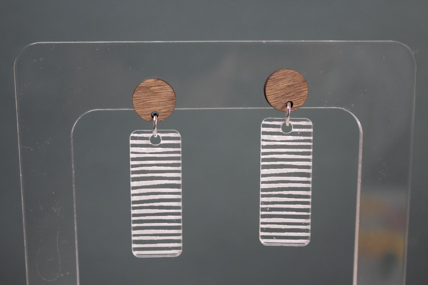 Rustic Striped Rectangle Dangle Earrings