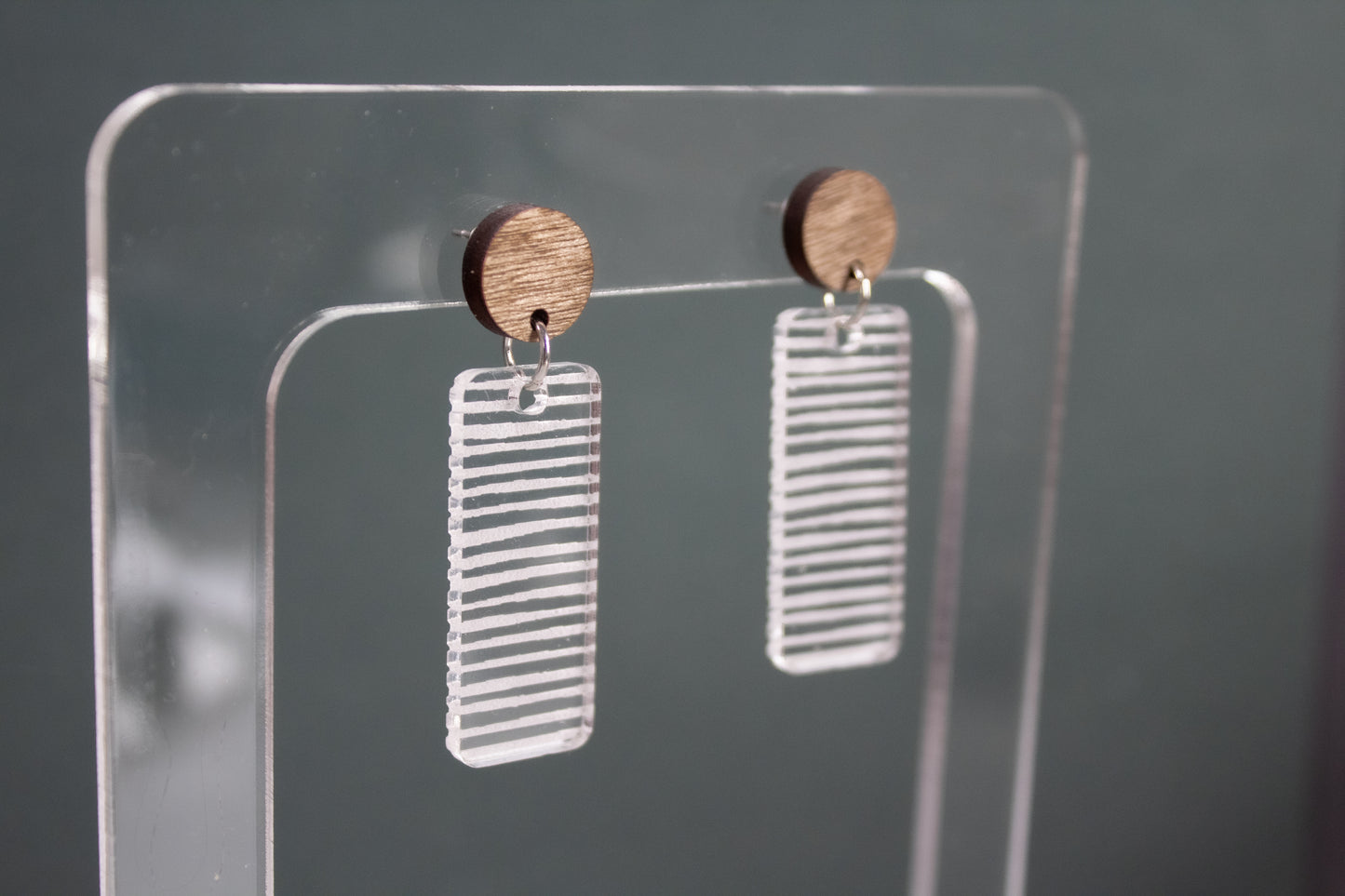 Rustic Striped Rectangle Dangle Earrings