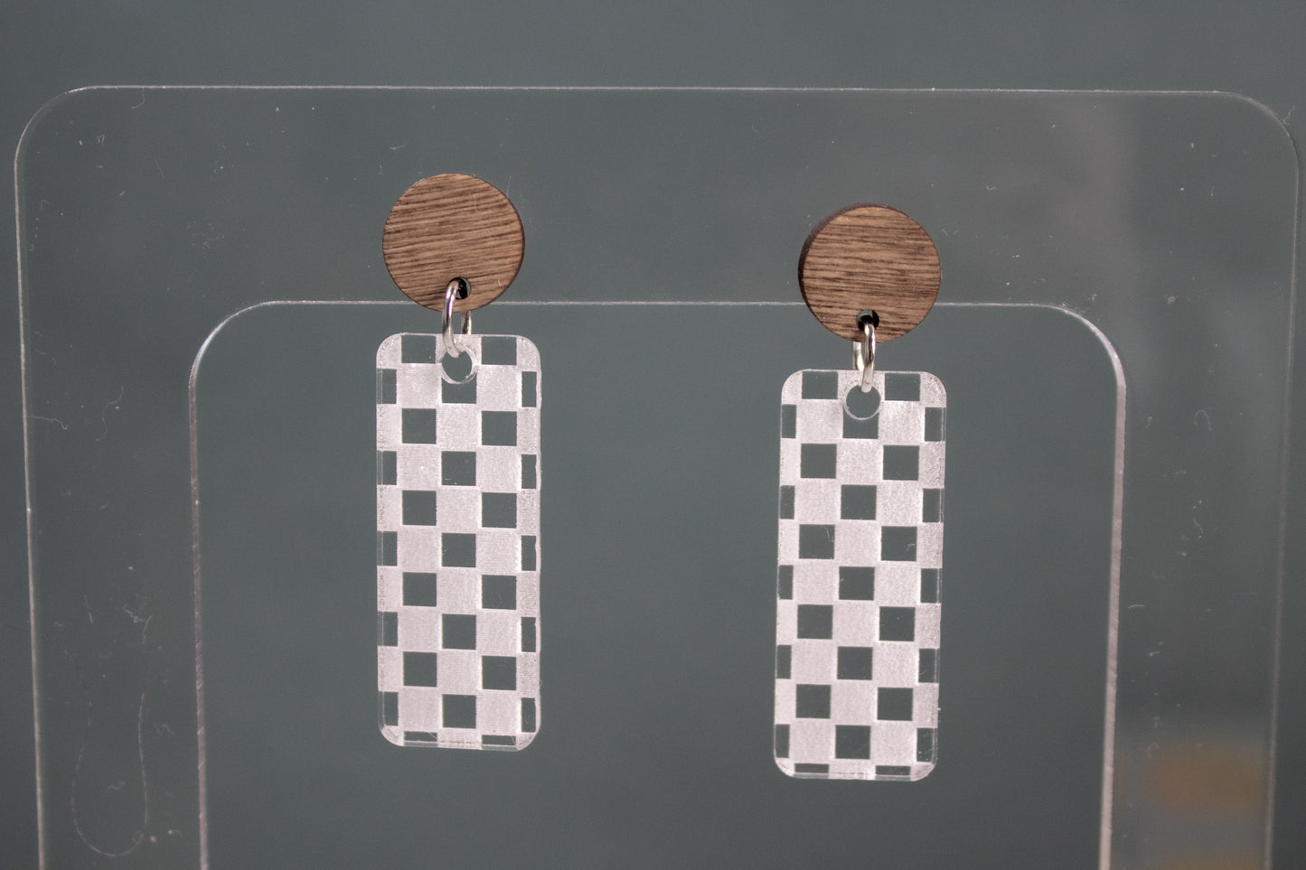 Checkered Rectangle Dangle Earrings