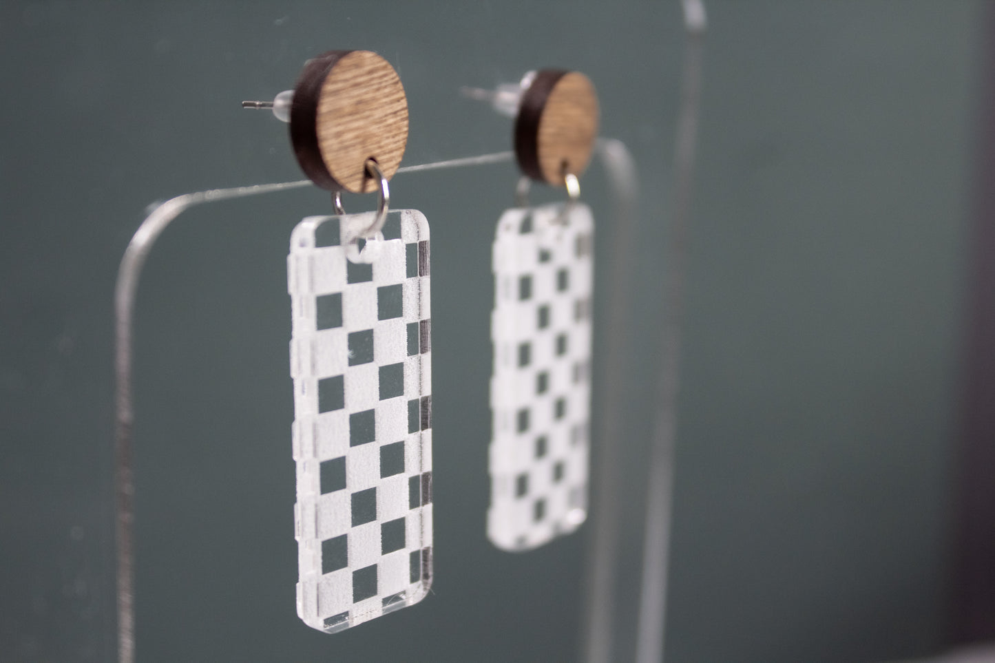Checkered Rectangle Dangle Earrings