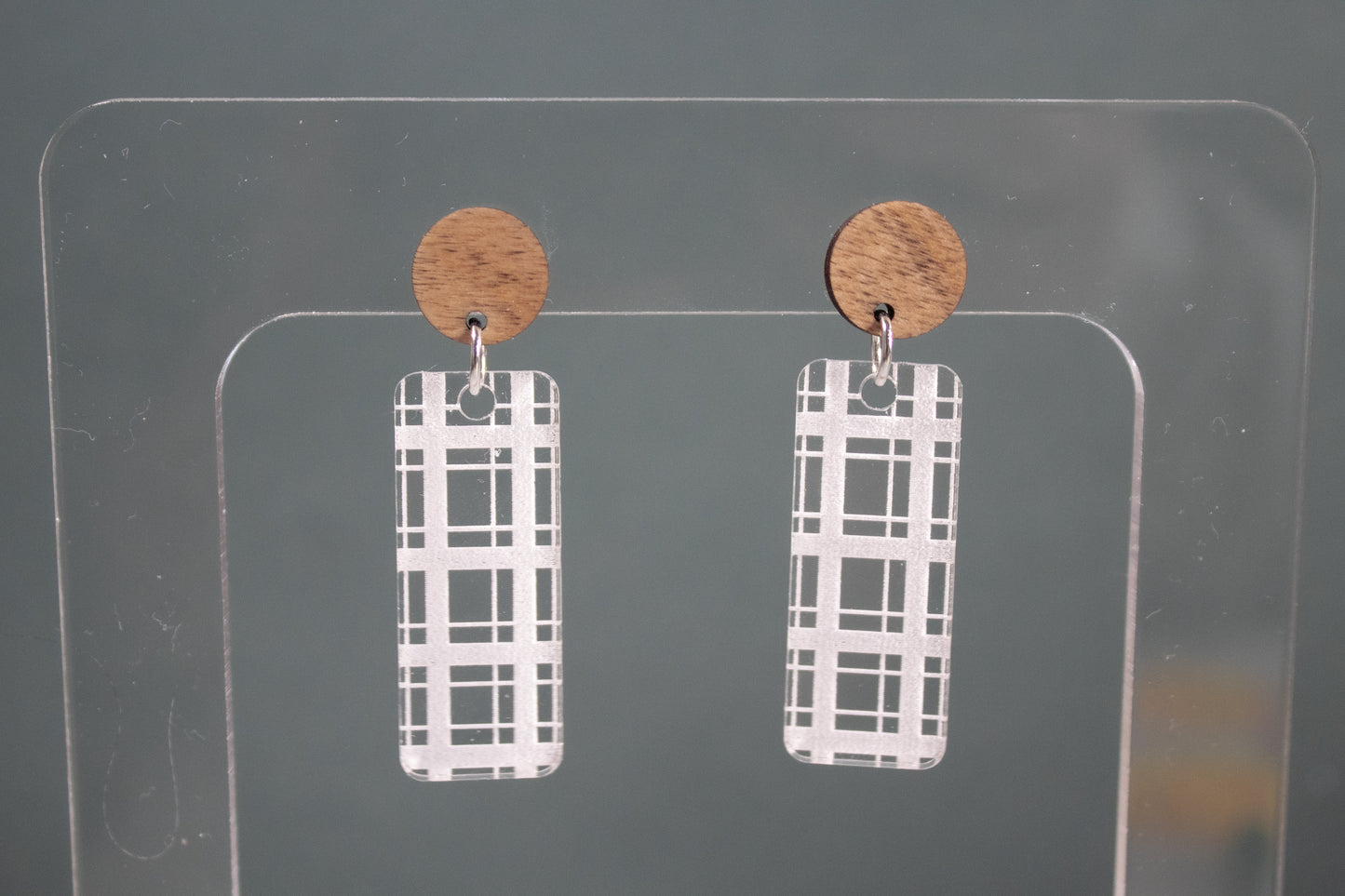 Plaid Rectangle Dangle Earrings