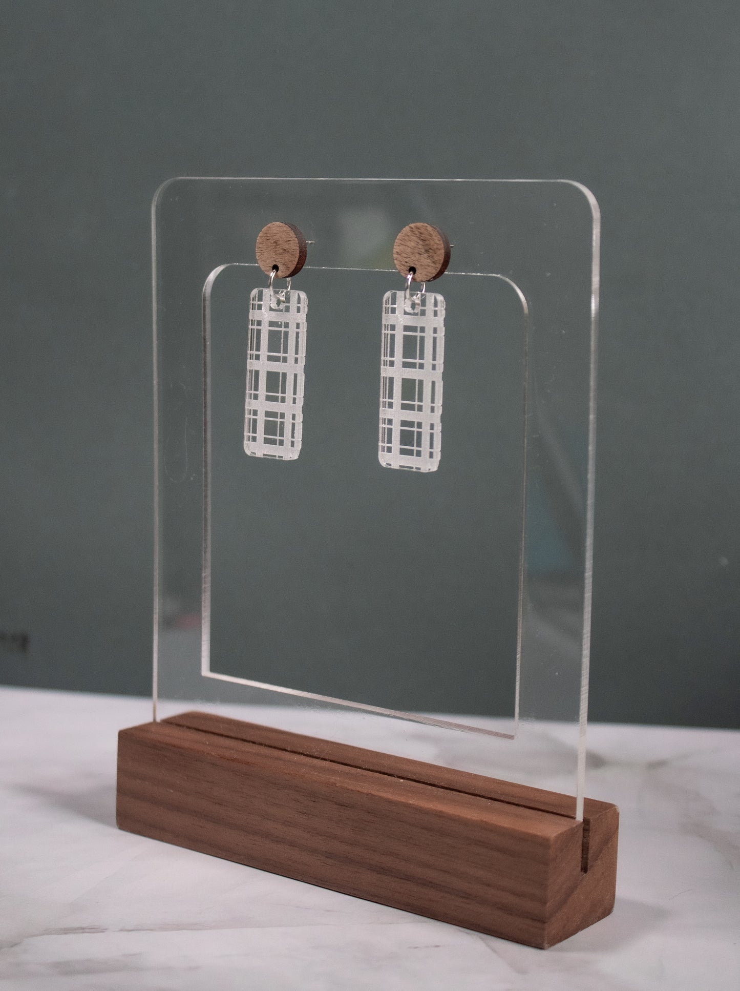 Plaid Rectangle Dangle Earrings