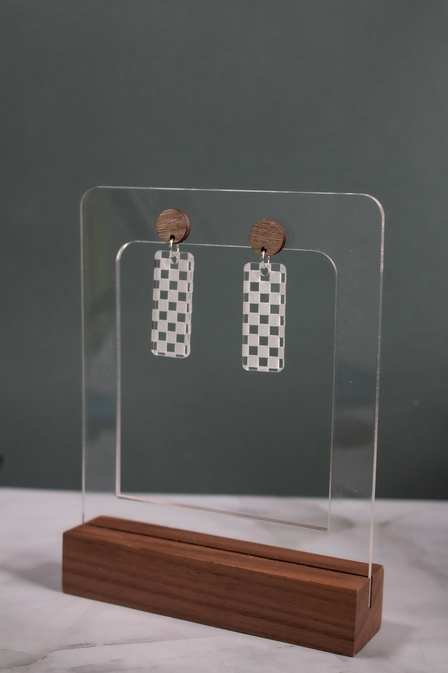 Checkered Rectangle Dangle Earrings