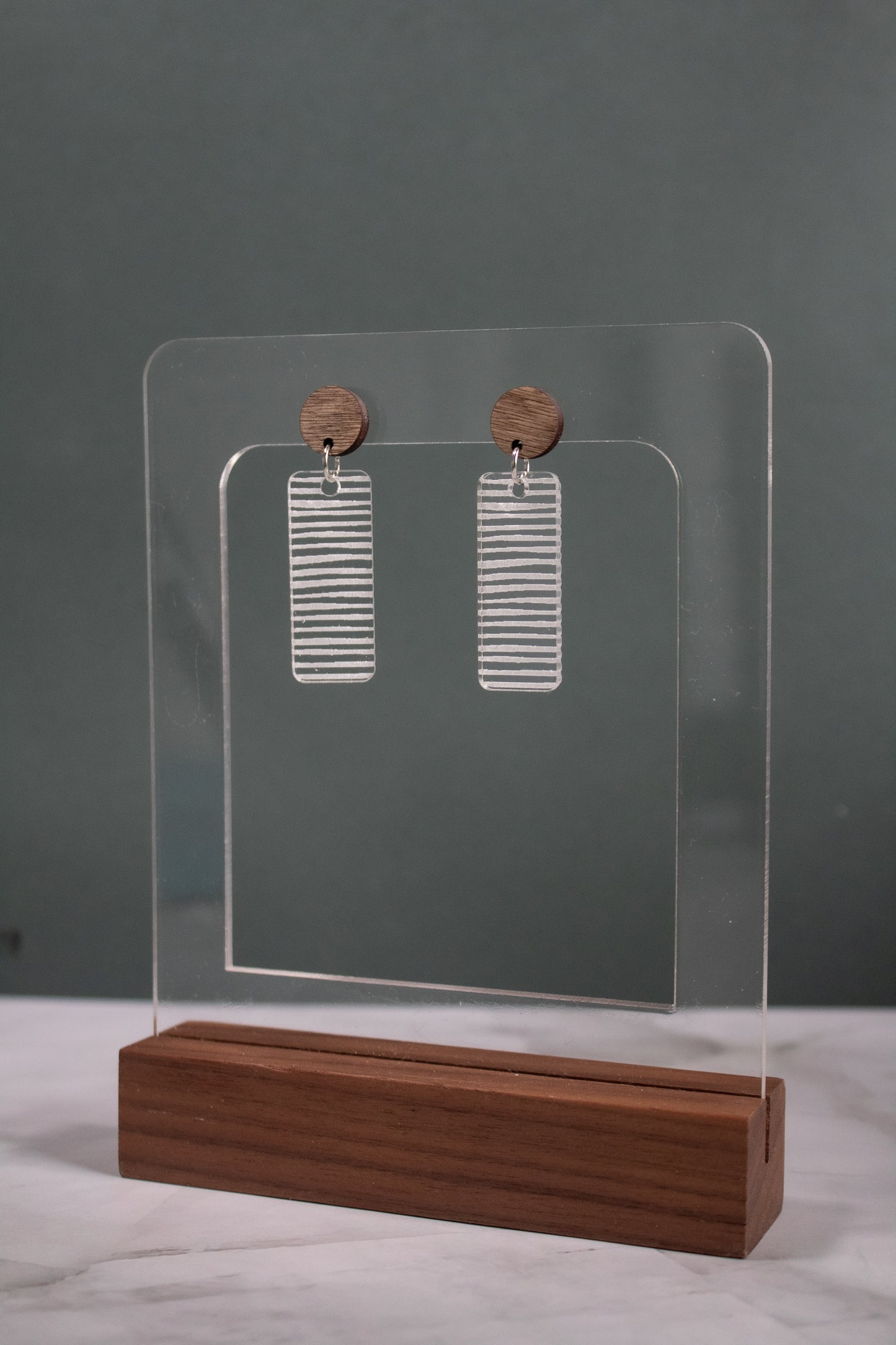 Rustic Striped Rectangle Dangle Earrings