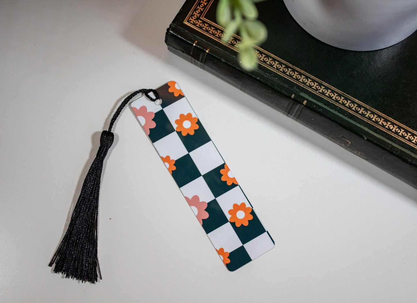 Groovy Flower Power Checkered Bookmark