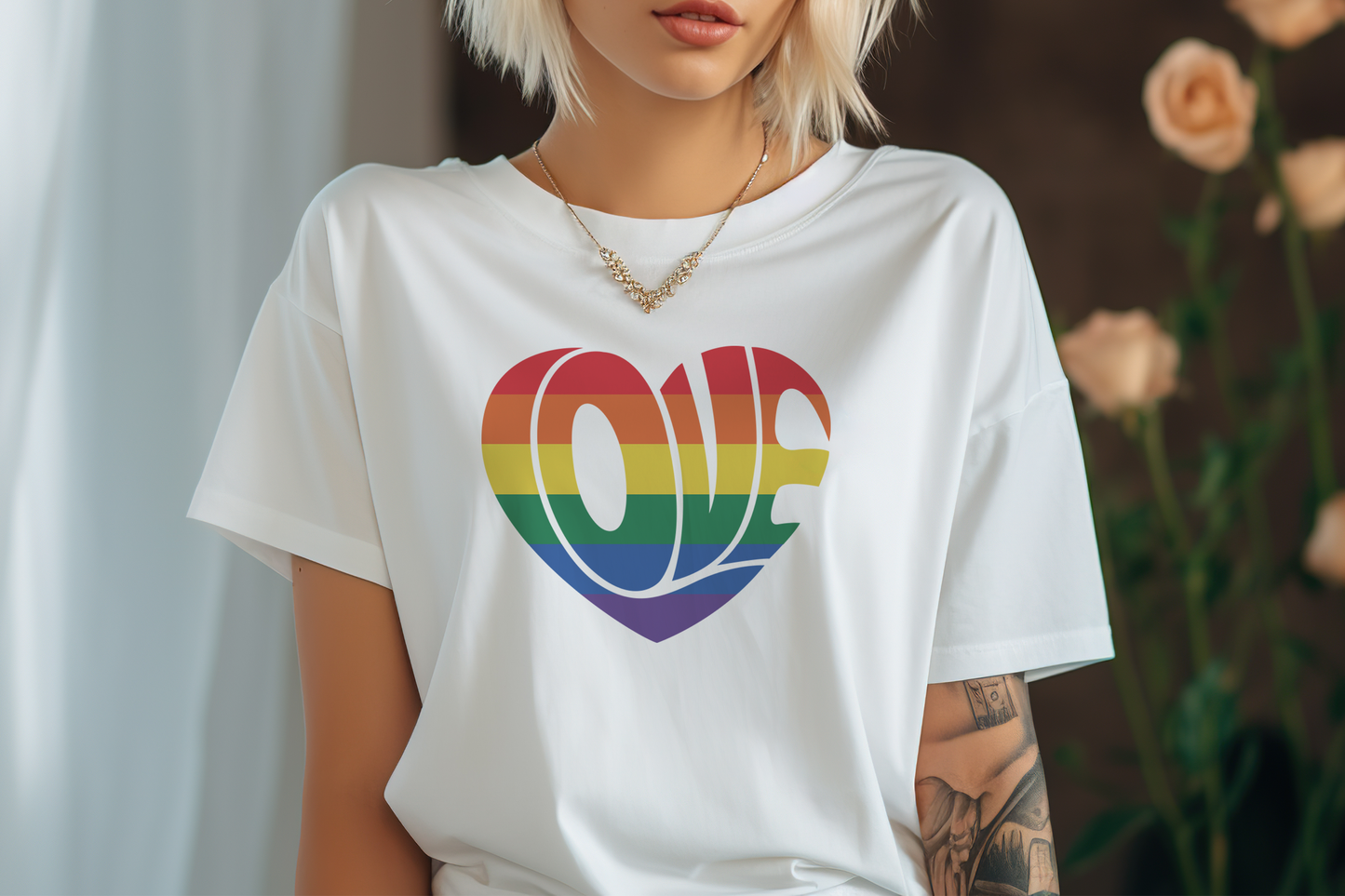 Rainbow LGBTQ+ Love Heart Short Sleeve Unisex T-Shirt