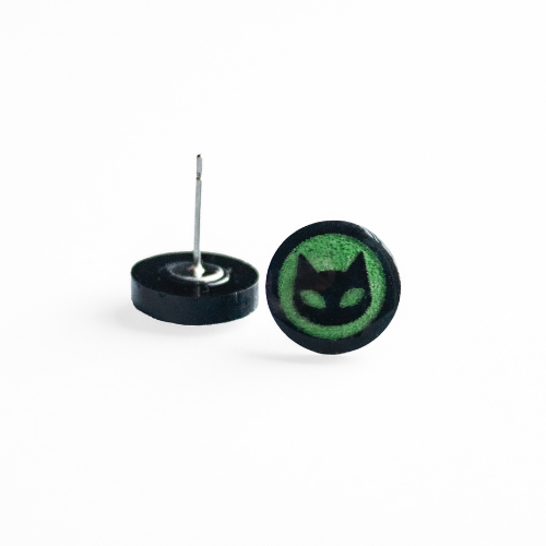 Spooky Circle Black Cat Halloween Hypoallergenic Stud Earrings