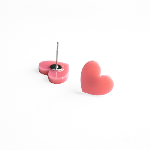 Pink Heart Hypoallergenic Stud Earrings