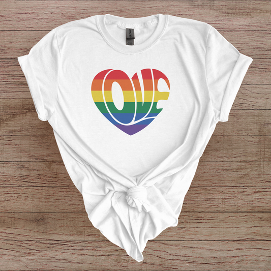 Rainbow LGBTQ+ Love Heart Short Sleeve Unisex T-Shirt